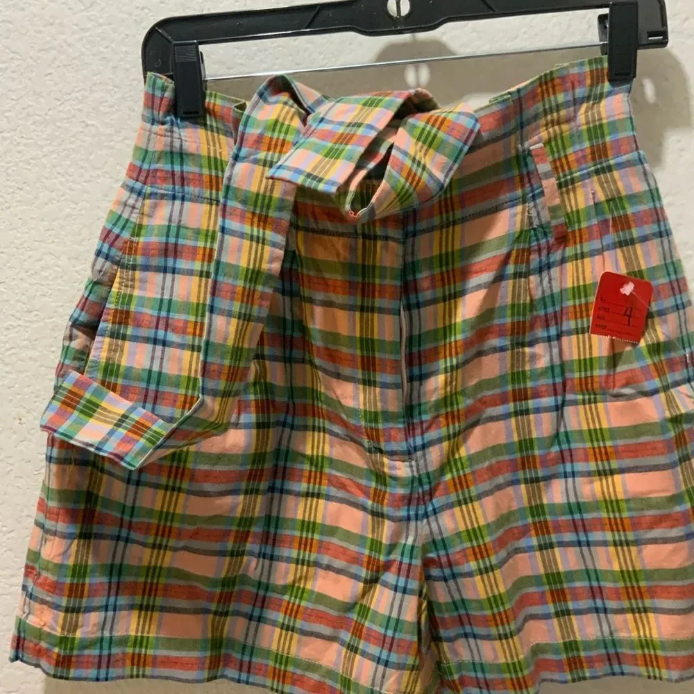 J. Crew plaid pleated high waist shorts with belt and wide legs 2 NWOT